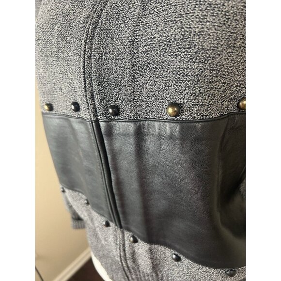 Vintage Toula Santana Knit Wool Zip Up Sweater Marled Black Leather Women's Sz 4 - Picture 4 of 12